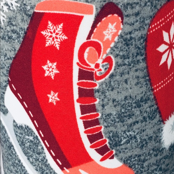 Plus ⭐SALE ⭐NEW Womens Christmas Ice Skate Mitten Print Leggings Soft Yoga Pants - Picture 5 of 6